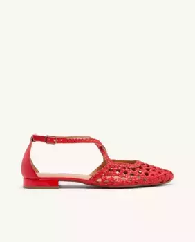 Женские кожаные балетки с острым носком и косичками на подъеме Gioseppo, красный