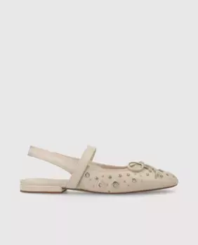 Женские кожаные балетки с открытым носком и заклепками Lodi, бежевый