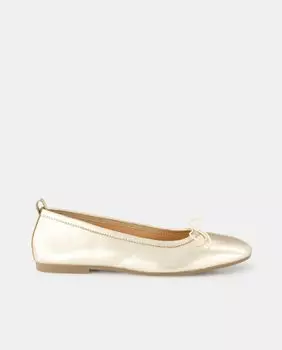 Женские кожаные балетки с полуквадратным носком и бантиком. Gioseppo, золото