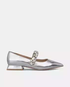 Женские кожаные балетки с ремешком из стразов Alma en Pena, серебрянный