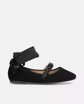 Женские кожаные балетки с ремешком из стразов Alma en Pena, черный