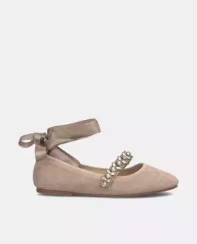 Женские кожаные балетки с ремешком из стразов Alma en Pena, бежевый