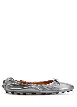Женские кожаные балетки с серебряным бантом Tod's