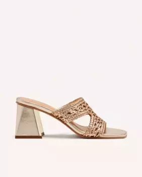 Женские кожаные босоножки-мюли на каблуке с плетением и металлическими деталями Gioseppo, золото