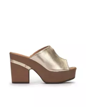 Женские кожаные босоножки на каблуке и платформе Weekend by Pedro Miralles, золотой