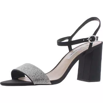 Женские кожаные босоножки на каблуке-ремешке Haven Nina, цвет black lus sat/crystal