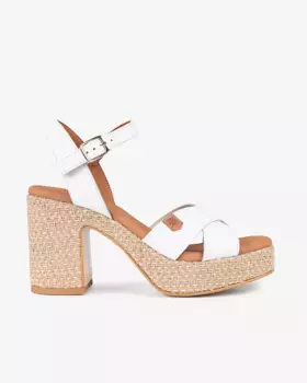 Женские кожаные босоножки на каблуке с крестообразным носком Popa, белый