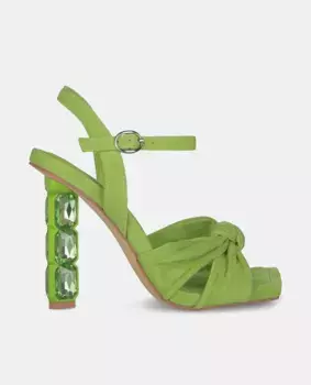 Женские кожаные босоножки на каблуке с кристаллами Alma en Pena, зеленый