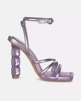 Женские кожаные босоножки на каблуке с кристаллами Alma en Pena, сиреневый