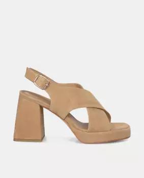 Женские кожаные босоножки на каблуке с квадратным носком Alma en Pena, коричневый