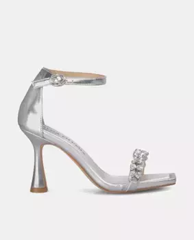 Женские кожаные босоножки на каблуке с квадратным носком Alma en Pena, серебряный