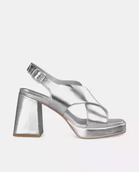 Женские кожаные босоножки на каблуке с квадратным носком Alma en Pena, серебрянный