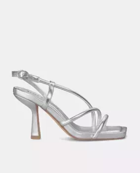 Женские кожаные босоножки на каблуке с квадратным носком Alma en Pena, серебрянный