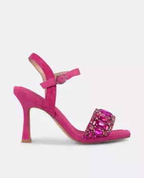 Женские кожаные босоножки на каблуке с квадратным носком и пряжкой Alma en Pena, фуксия