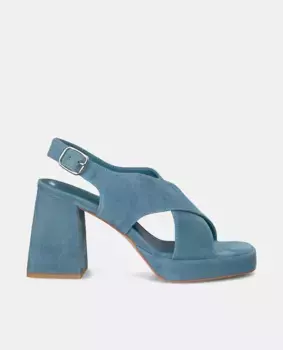 Женские кожаные босоножки на каблуке с квадратным носком Alma en Pena, бирюзовый