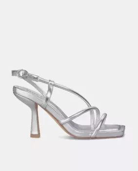 Женские кожаные босоножки на каблуке с квадратным носком Alma en Pena, серебряный