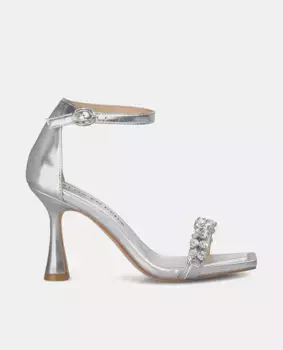 Женские кожаные босоножки на каблуке с квадратным носком Alma en Pena, серебряный