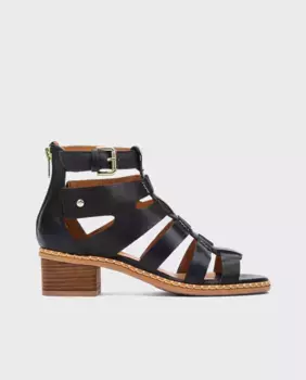 Женские кожаные босоножки на каблуке с молнией и пряжкой сзади Pikolinos, черный