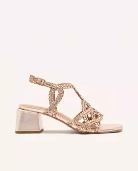 Женские кожаные босоножки на каблуке с плетением и регулируемой застежкой Gioseppo, золото