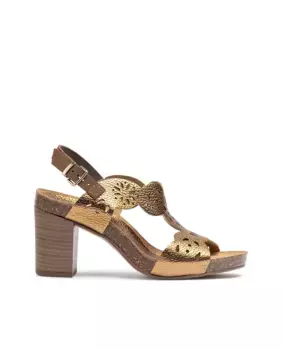 Женские кожаные босоножки на каблуке с пряжкой Yokono, светло-коричневый