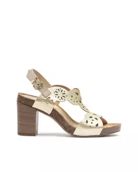 Женские кожаные босоножки на каблуке с пряжкой Yokono, золото