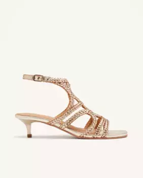 Женские кожаные босоножки на каблуке с регулируемой застежкой на щиколотке, каблук-рюмочка Gioseppo, золото