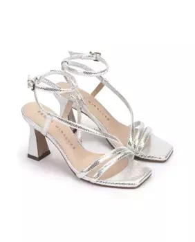 Женские кожаные босоножки на каблуке с ремешками Pedro Miralles, серебряный