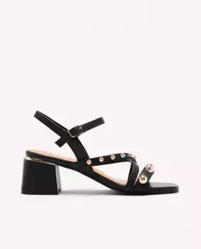 Женские кожаные босоножки на каблуке с ремешками и заклепками Gioseppo, черный