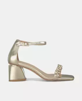 Женские кожаные босоножки на каблуке с ремешком на щиколотке Alma en Pena, золото