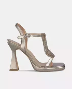 Женские кожаные босоножки на каблуке с сеткой из стразов Alma en Pena, коричневый