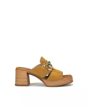 Женские кожаные босоножки на каблуке с украшением Dorking, коричневый