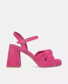 Женские кожаные босоножки на каблуке с узлом Alma en Pena, фуксия