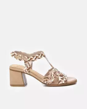 Женские кожаные босоножки на каблуке с застежкой-пряжкой Carmela, бежевый