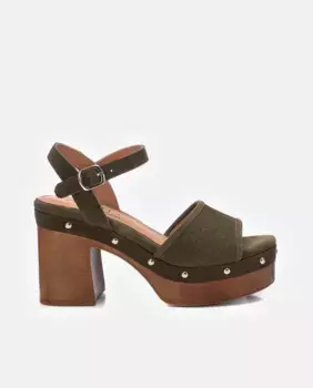 Женские кожаные босоножки на каблуке с застежкой-пряжкой Carmela, хаки