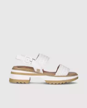 Женские кожаные босоножки на каблуке с застежкой на пряжке и симметричным текстурированным дизайном Chika10, белый