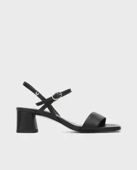 Женские кожаные босоножки на каблуке с застежкой на пряжке и блочном каблуке черного цвета Martinelli, чёрный