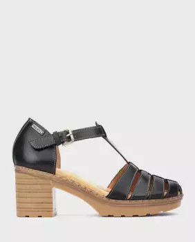 Женские кожаные босоножки на каблуке с застежкой-пряжкой Pikolinos, черный