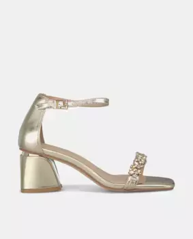 Женские кожаные босоножки на каблуке с завязками на щиколотке Alma en Pena, золотой