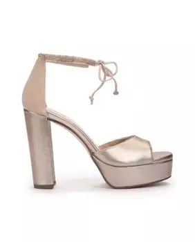 Женские кожаные босоножки на каблуке со стразами Pedro Miralles, золотой