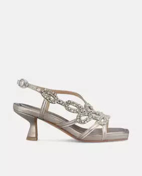 Женские кожаные босоножки на каблуке со стразами Alma en Pena, коричневый