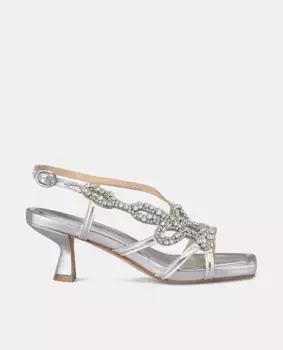 Женские кожаные босоножки на каблуке со стразами Alma en Pena, серебряный