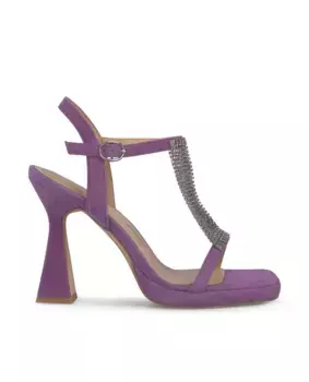 Женские кожаные босоножки на каблуке со стразами на подъеме Alma en Pena, пурпурный