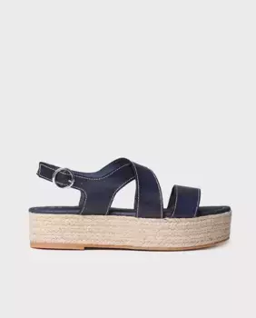 Женские кожаные босоножки на платформе с пряжкой Toni Pons, темно-синий