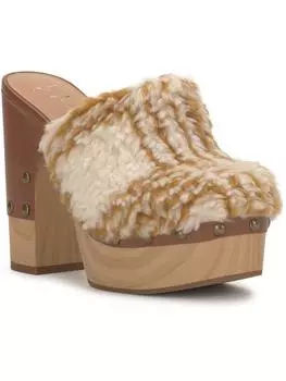 Женские кожаные босоножки на танкетке без застежек Jessica Simpson, цвет natural combo sherpa plaid