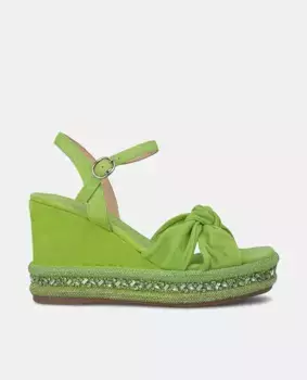 Женские кожаные босоножки на танкетке с квадратным носком Alma en Pena, зеленый