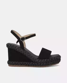 Женские кожаные босоножки на танкетке с квадратным носком Alma en Pena, черный