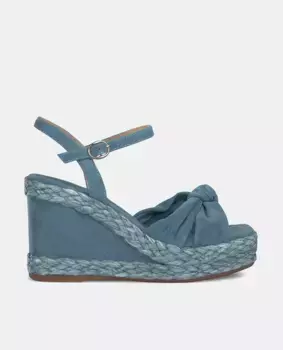 Женские кожаные босоножки на танкетке с квадратным носком Alma en Pena, синий