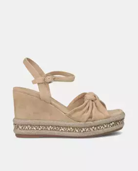 Женские кожаные босоножки на танкетке с квадратным носком Alma en Pena, бежевый