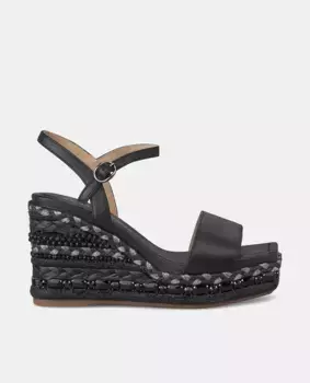 Женские кожаные босоножки на танкетке с квадратным носком Alma en Pena, черный