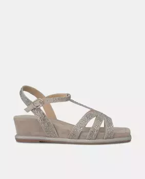 Женские кожаные босоножки на танкетке с квадратным носком Alma en Pena, светло-коричневый